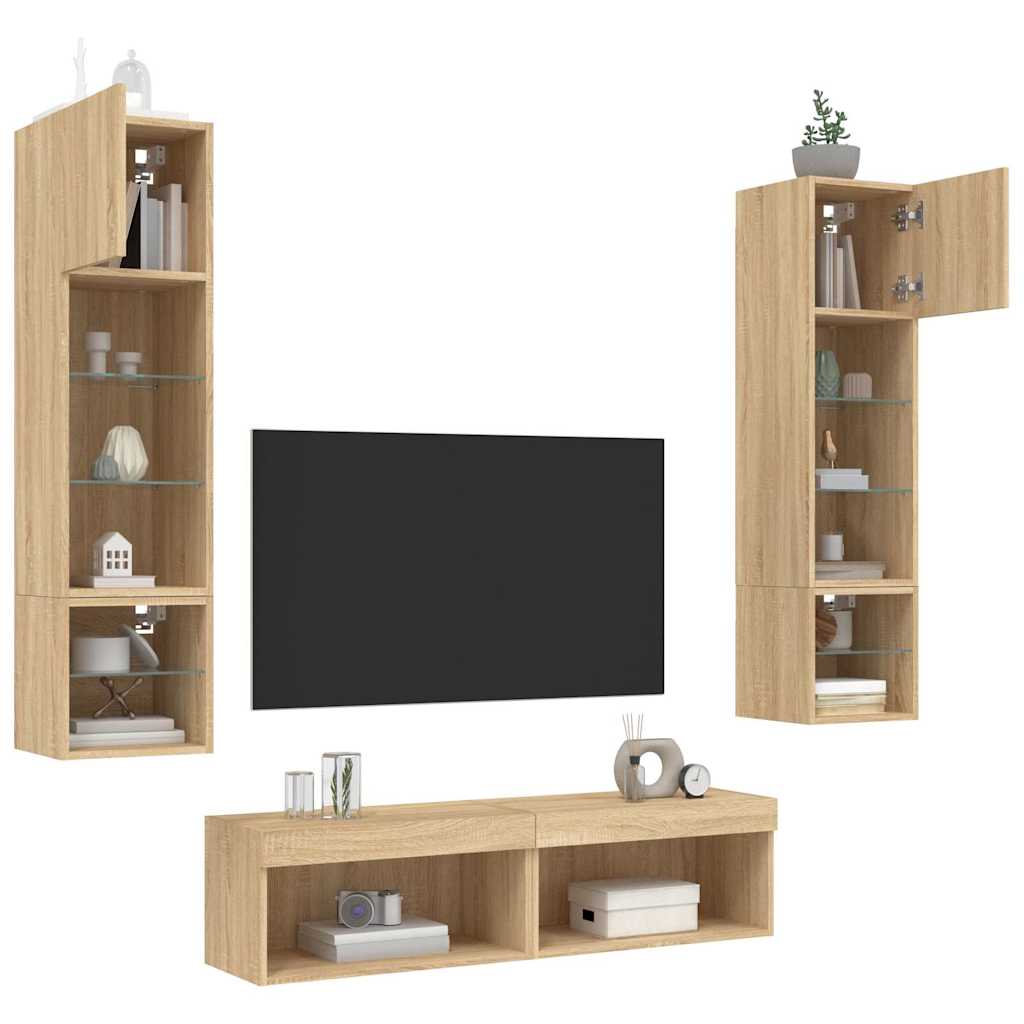 Unités murales TV avec LED 6 pcs chêne sonoma bois d'ingénierie - XIOS