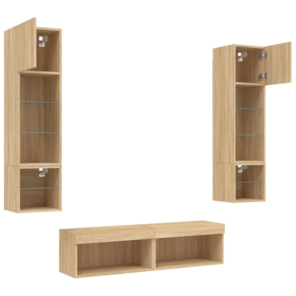 Unités murales TV avec LED 6 pcs chêne sonoma bois d'ingénierie - XIOS