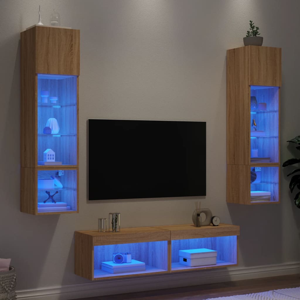 Unités murales TV avec LED 6 pcs chêne sonoma bois d'ingénierie - XIOS