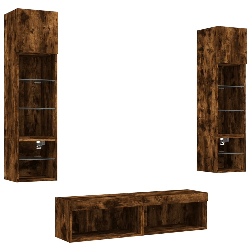 Unités murales TV avec LED 6 pcs chêne fumé bois d'ingénierie - XIOS