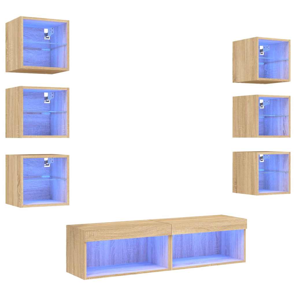 Unités murales TV avec LED 8 pcs chêne sonoma bois d'ingénierie - XIOS