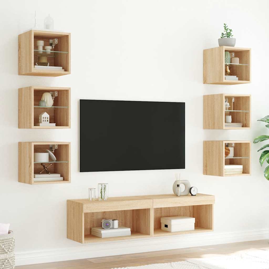 Unités murales TV avec LED 8 pcs chêne sonoma bois d'ingénierie - XIOS