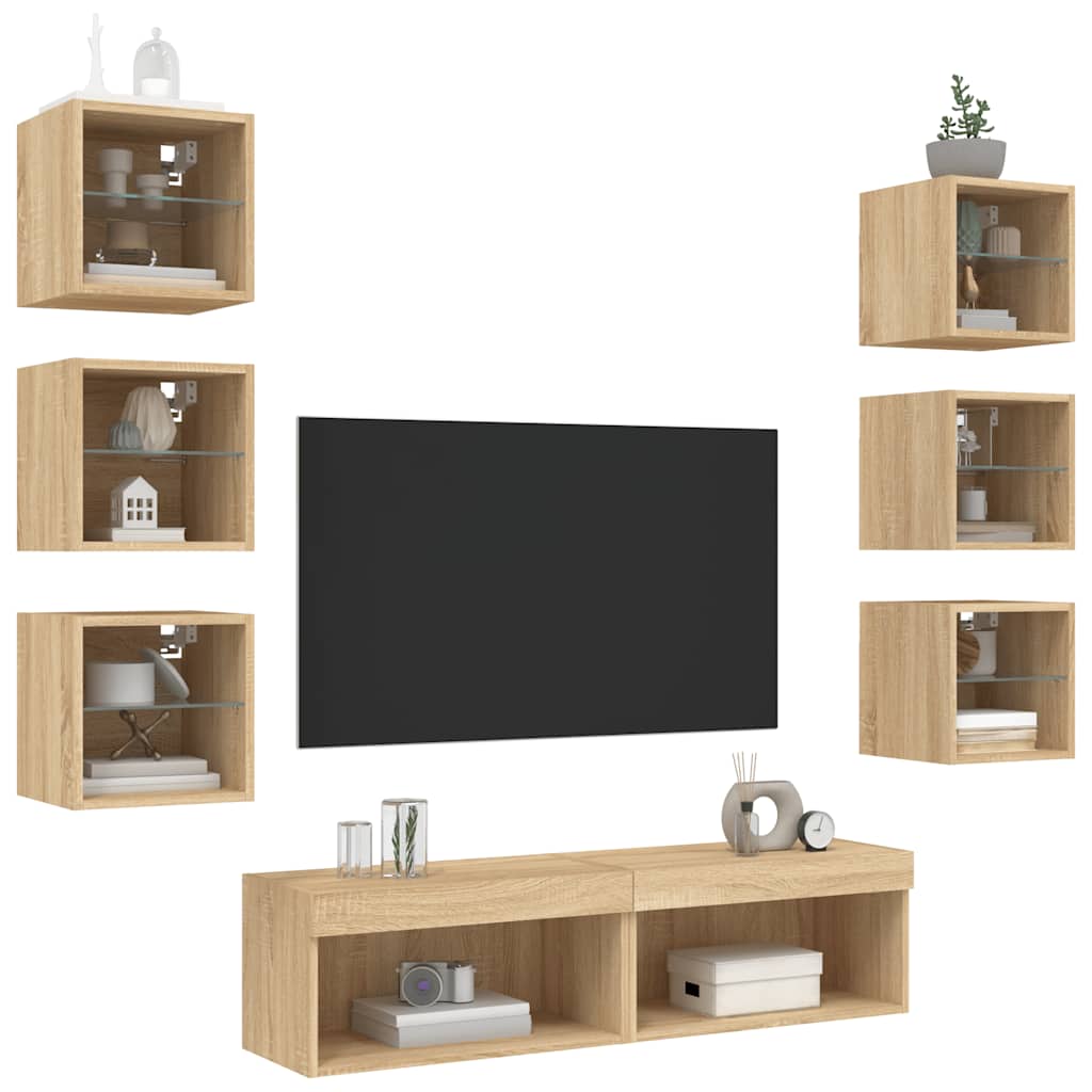 Unités murales TV avec LED 8 pcs chêne sonoma bois d'ingénierie - XIOS