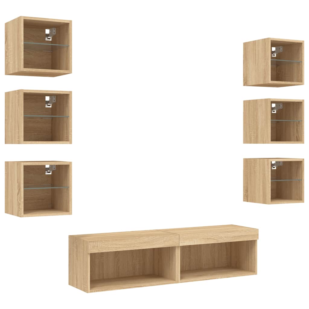 Unités murales TV avec LED 8 pcs chêne sonoma bois d'ingénierie - XIOS