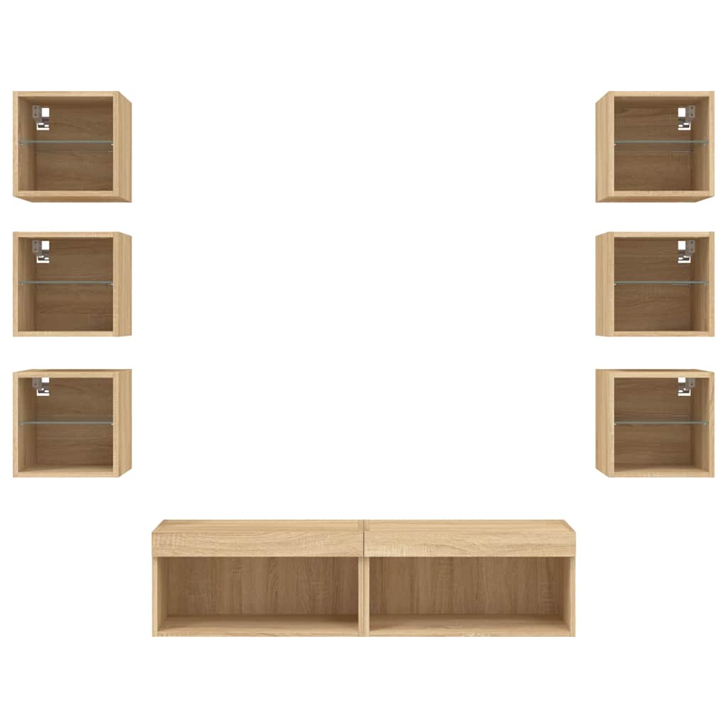 Unités murales TV avec LED 8 pcs chêne sonoma bois d'ingénierie - XIOS