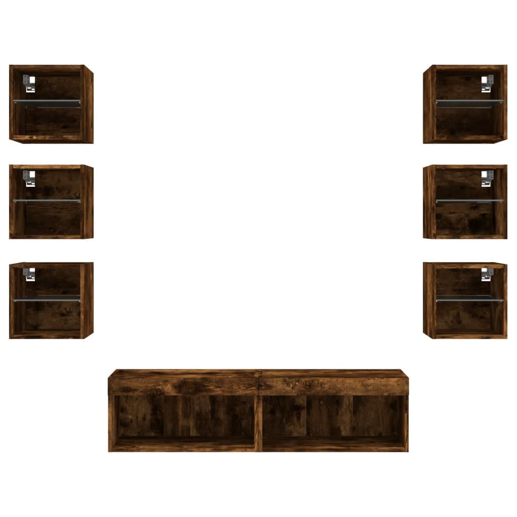 Unités murales TV avec LED 8 pcs chêne fumé bois d'ingénierie - XIOS