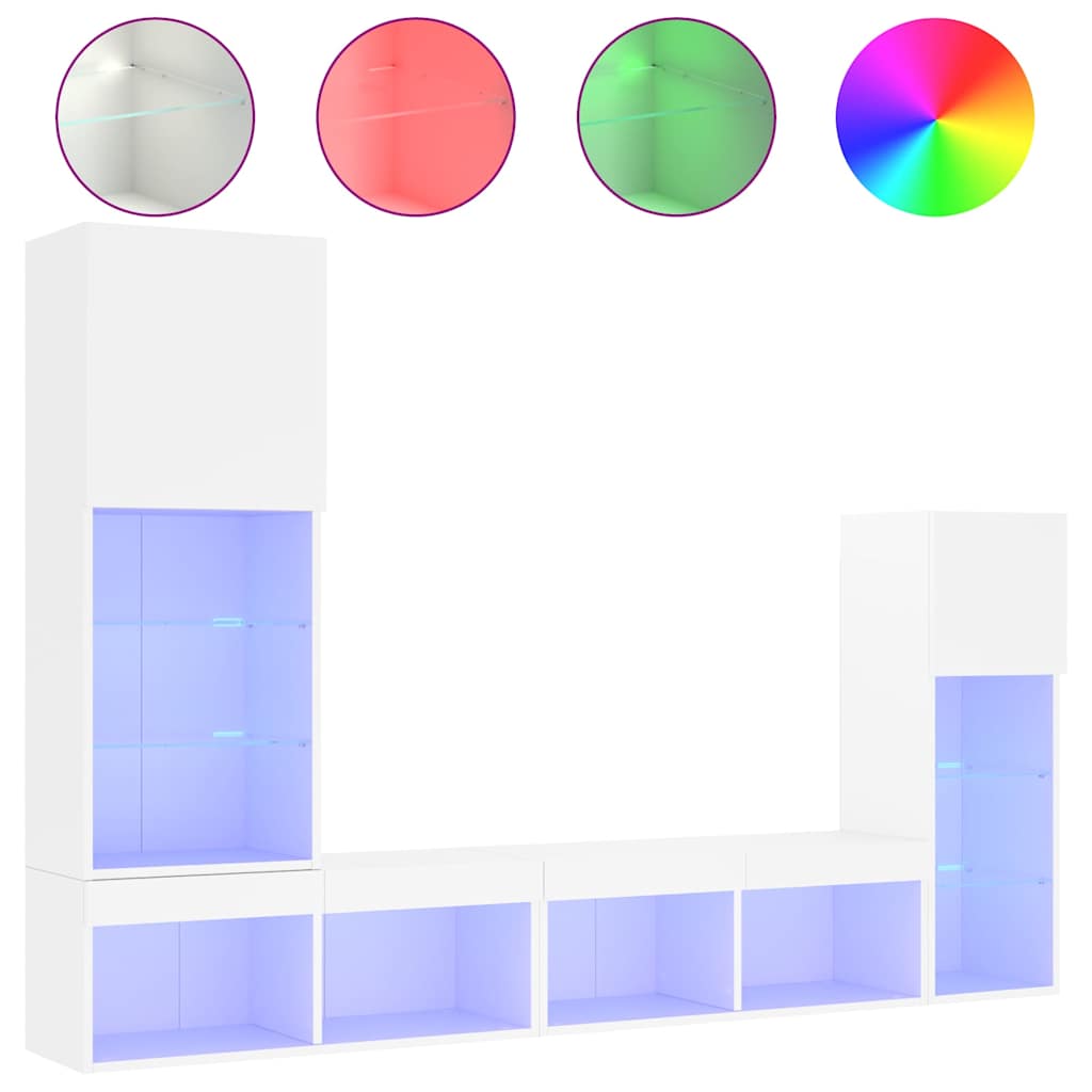 Unités murales TV avec LED 4 pcs blanc bois d'ingénierie - XIOS