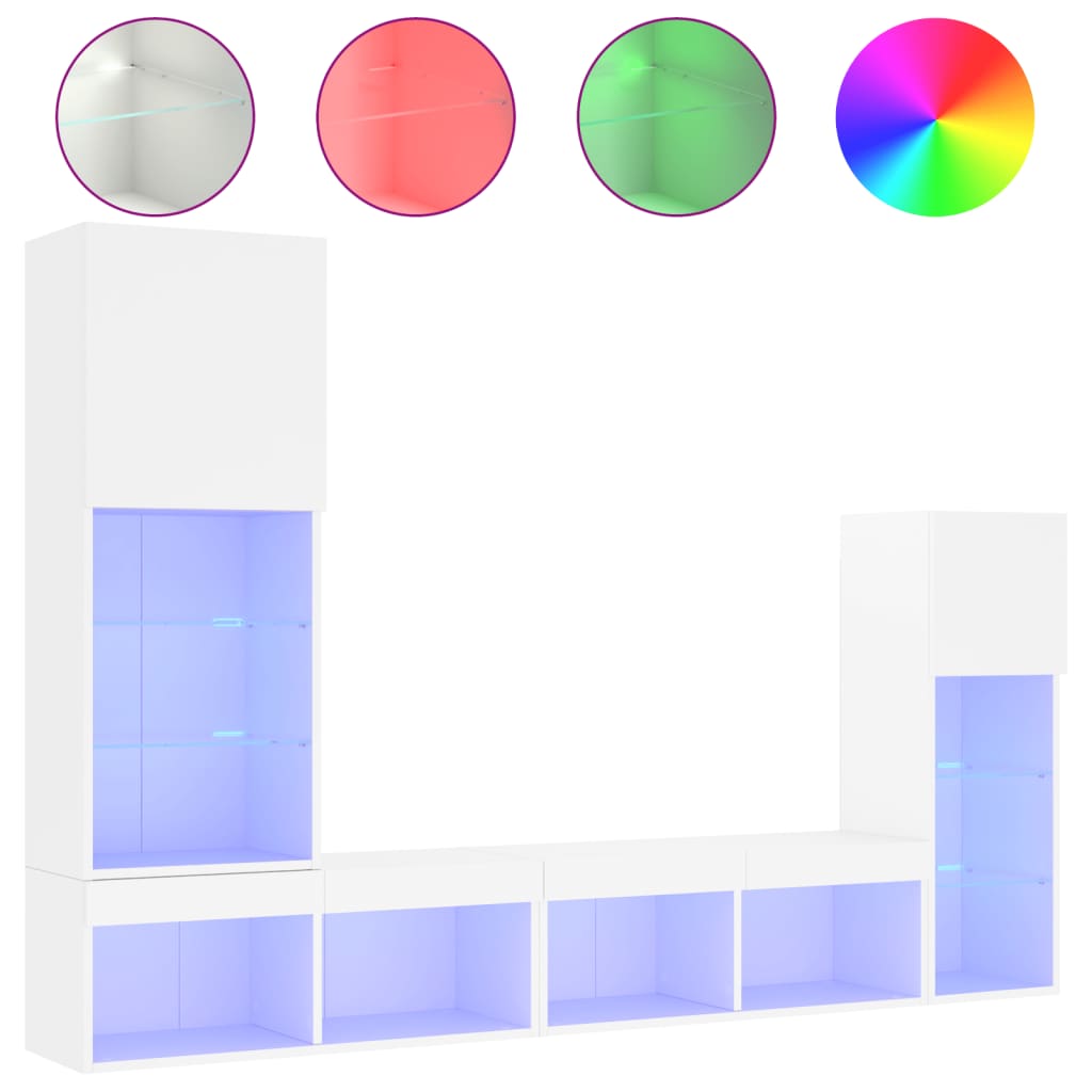 Unités murales TV avec LED 4 pcs blanc bois d'ingénierie