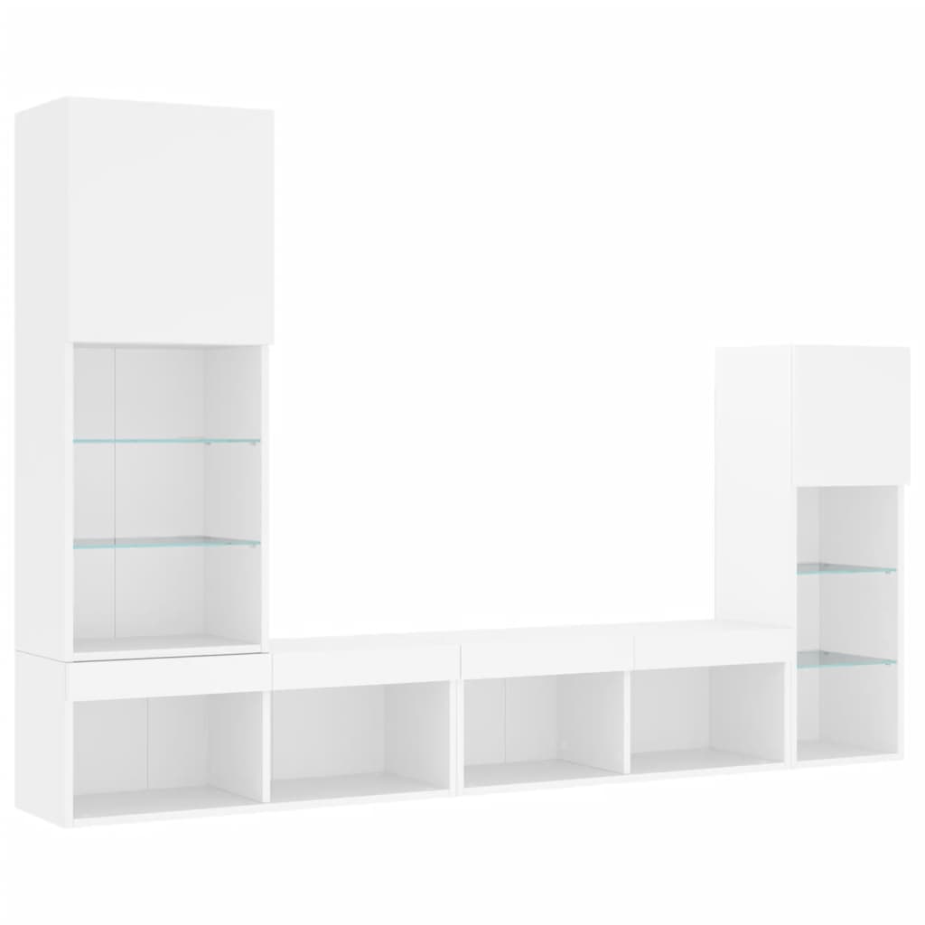 Unités murales TV avec LED 4 pcs blanc bois d'ingénierie
