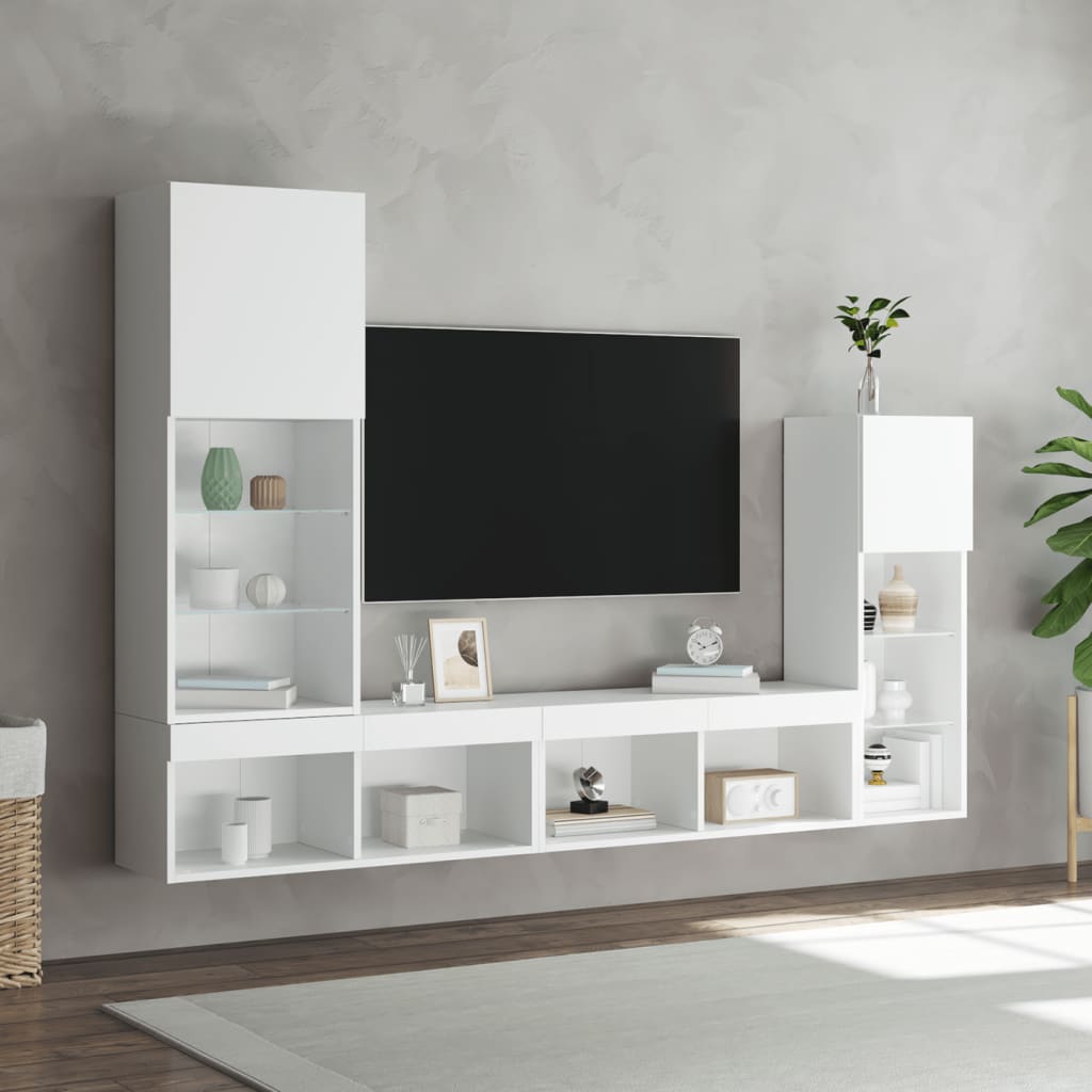 Unités murales TV avec LED 4 pcs blanc bois d'ingénierie - XIOS