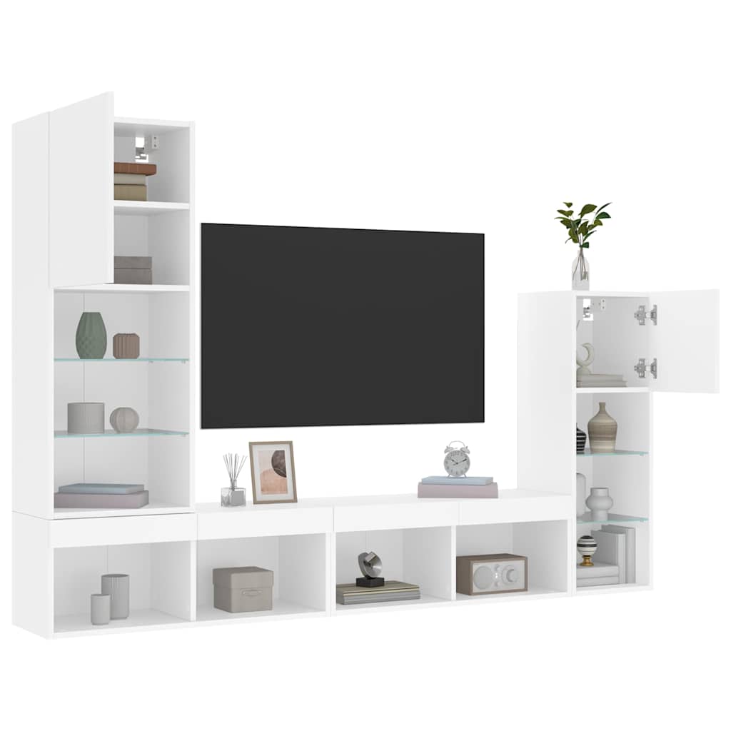 Unités murales TV avec LED 4 pcs blanc bois d'ingénierie - XIOS