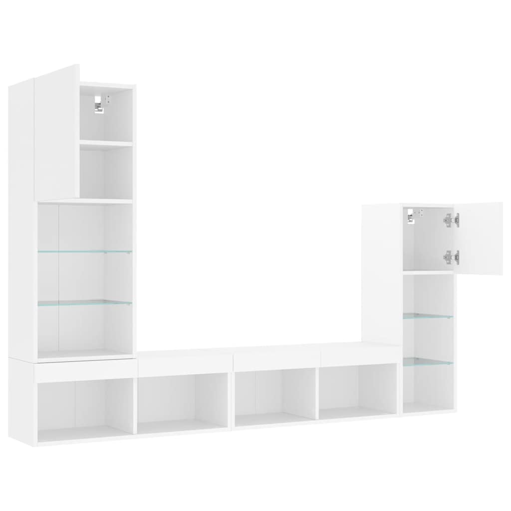 Unités murales TV avec LED 4 pcs blanc bois d'ingénierie - XIOS