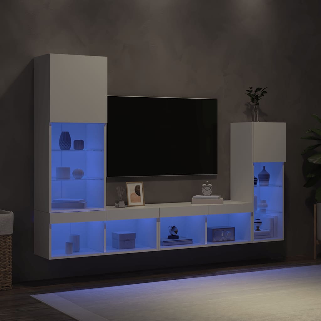 Unités murales TV avec LED 4 pcs blanc bois d'ingénierie - XIOS