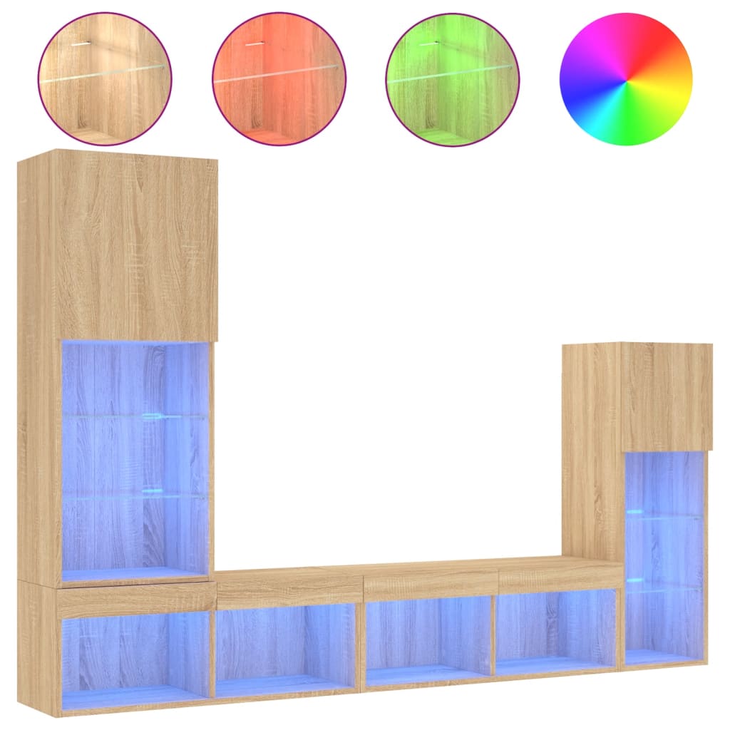 Unités murales TV avec LED 4 pcs chêne sonoma bois d'ingénierie - XIOS