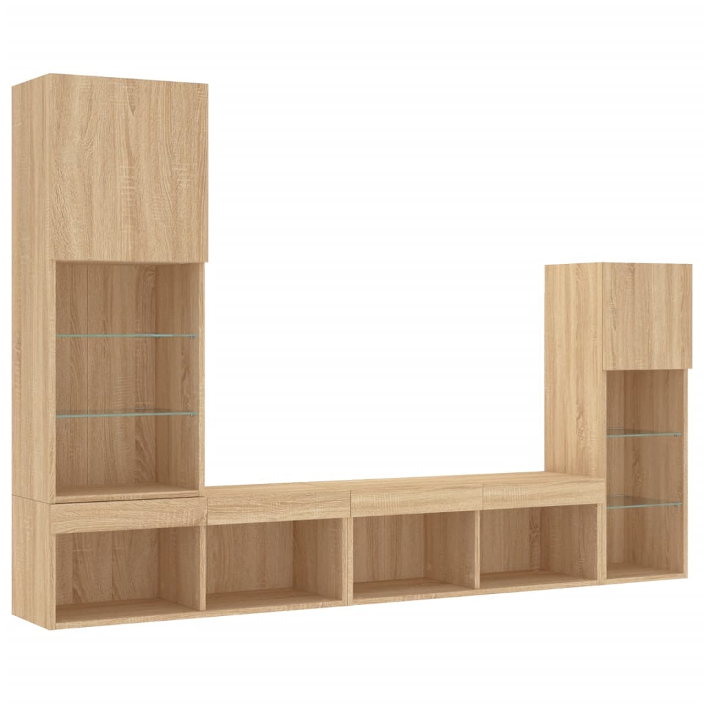 Unités murales TV avec LED 4 pcs chêne sonoma bois d'ingénierie - XIOS