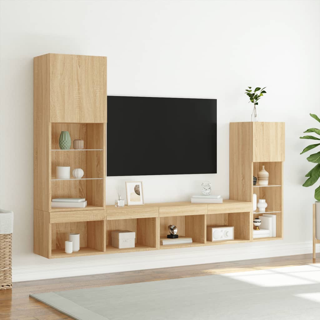 Unités murales TV avec LED 4 pcs chêne sonoma bois d'ingénierie - XIOS