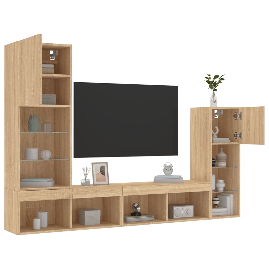 Unités murales TV avec LED 4 pcs chêne sonoma bois d'ingénierie - XIOS