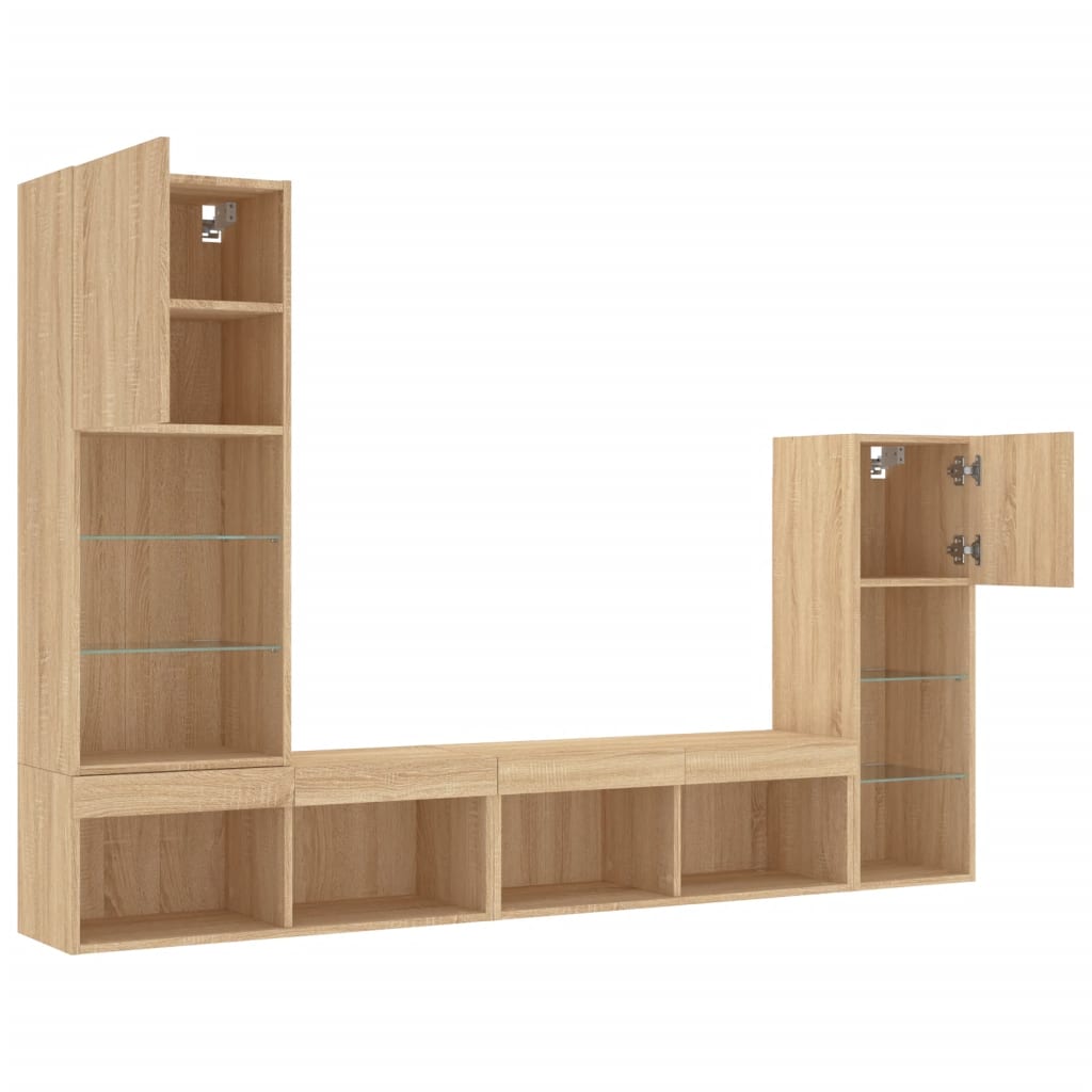 Unités murales TV avec LED 4 pcs chêne sonoma bois d'ingénierie - XIOS