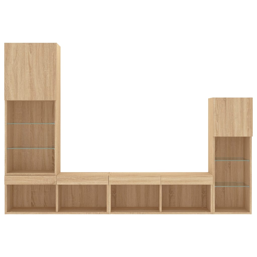 Unités murales TV avec LED 4 pcs chêne sonoma bois d'ingénierie - XIOS