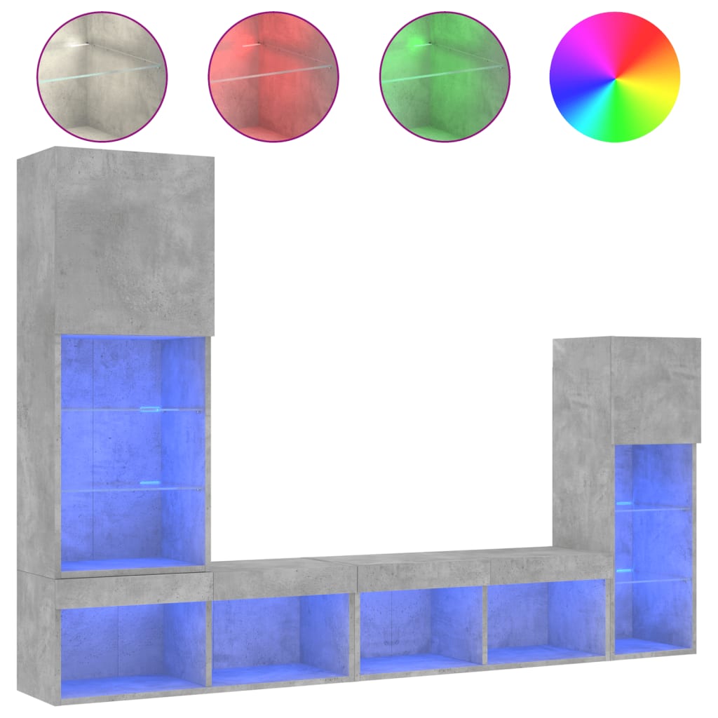 Unités murales TV avec LED 4 pcs gris béton bois d'ingénierie - XIOS