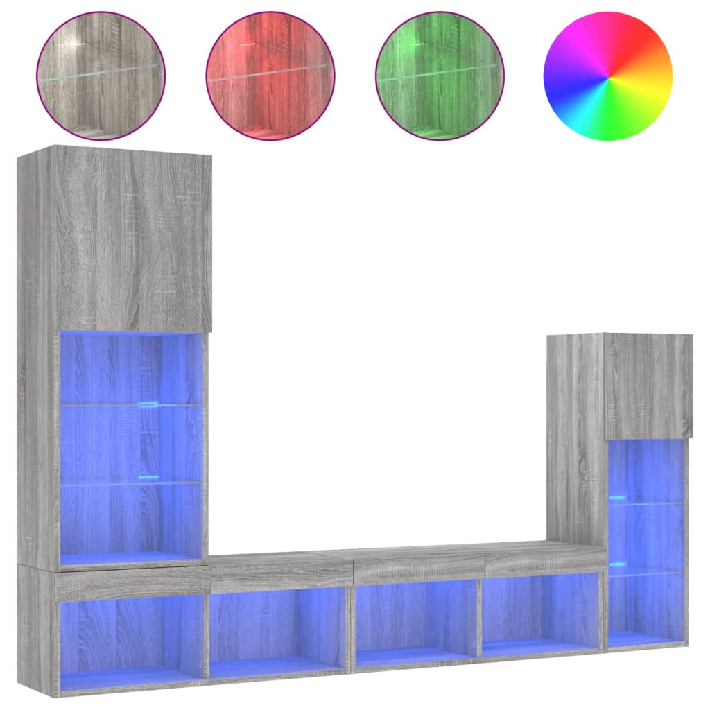 Unités murales TV avec LED 4 pcs gris sonoma bois d'ingénierie - XIOS