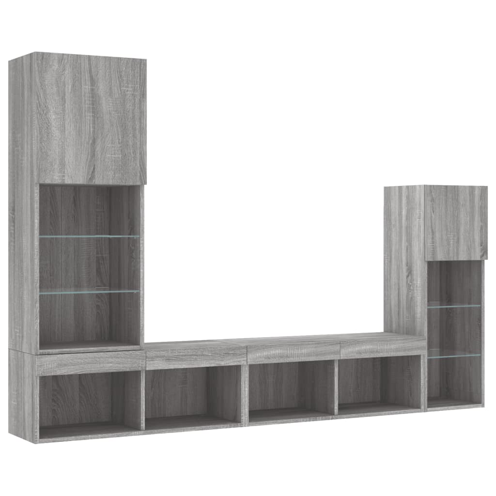 Unités murales TV avec LED 4 pcs gris sonoma bois d'ingénierie - XIOS