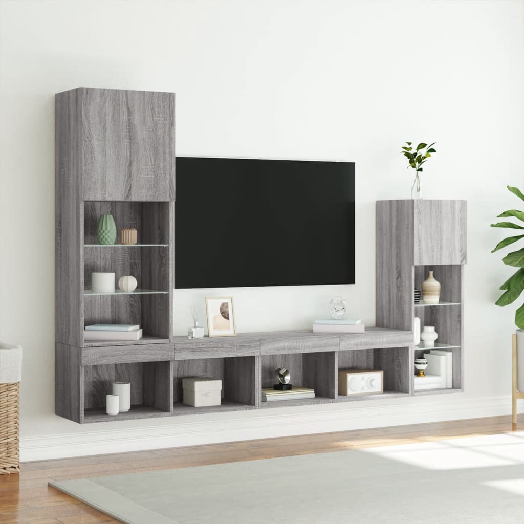Unités murales TV avec LED 4 pcs gris sonoma bois d'ingénierie - XIOS