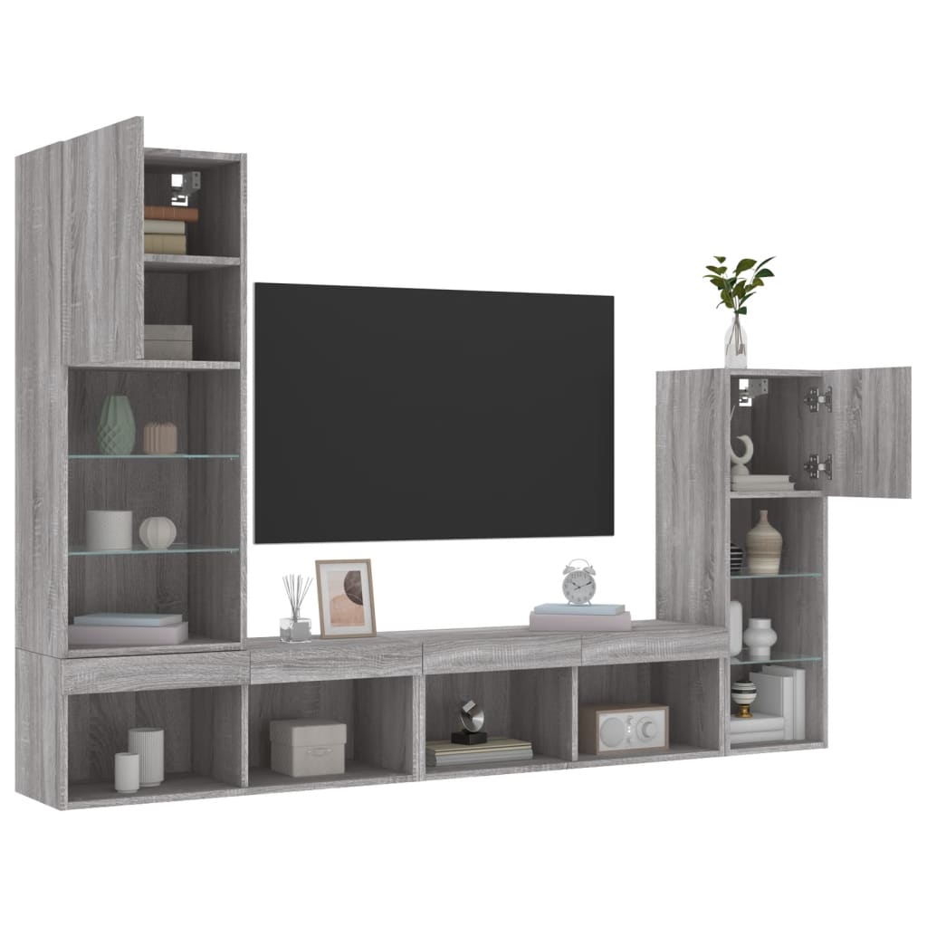 Unités murales TV avec LED 4 pcs gris sonoma bois d'ingénierie - XIOS