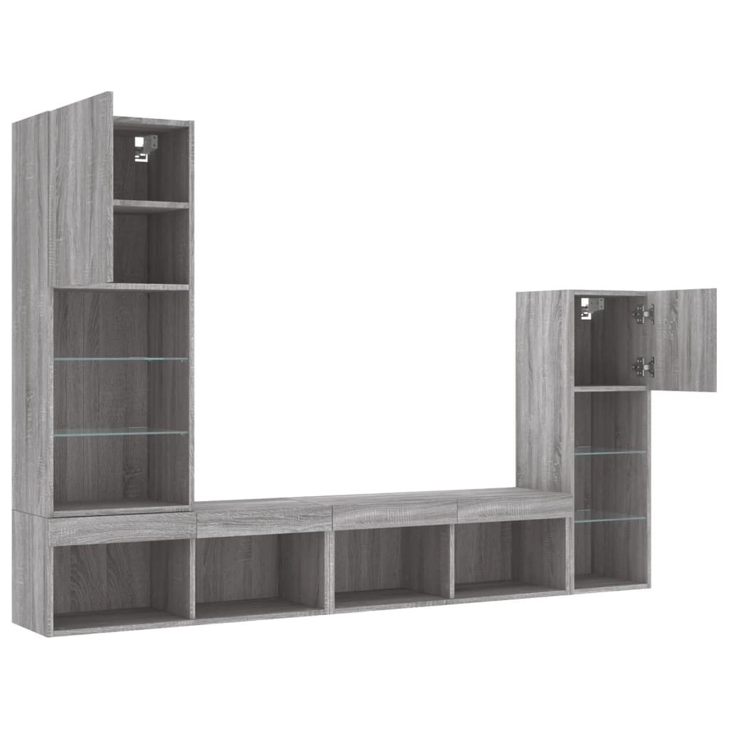 Unités murales TV avec LED 4 pcs gris sonoma bois d'ingénierie - XIOS