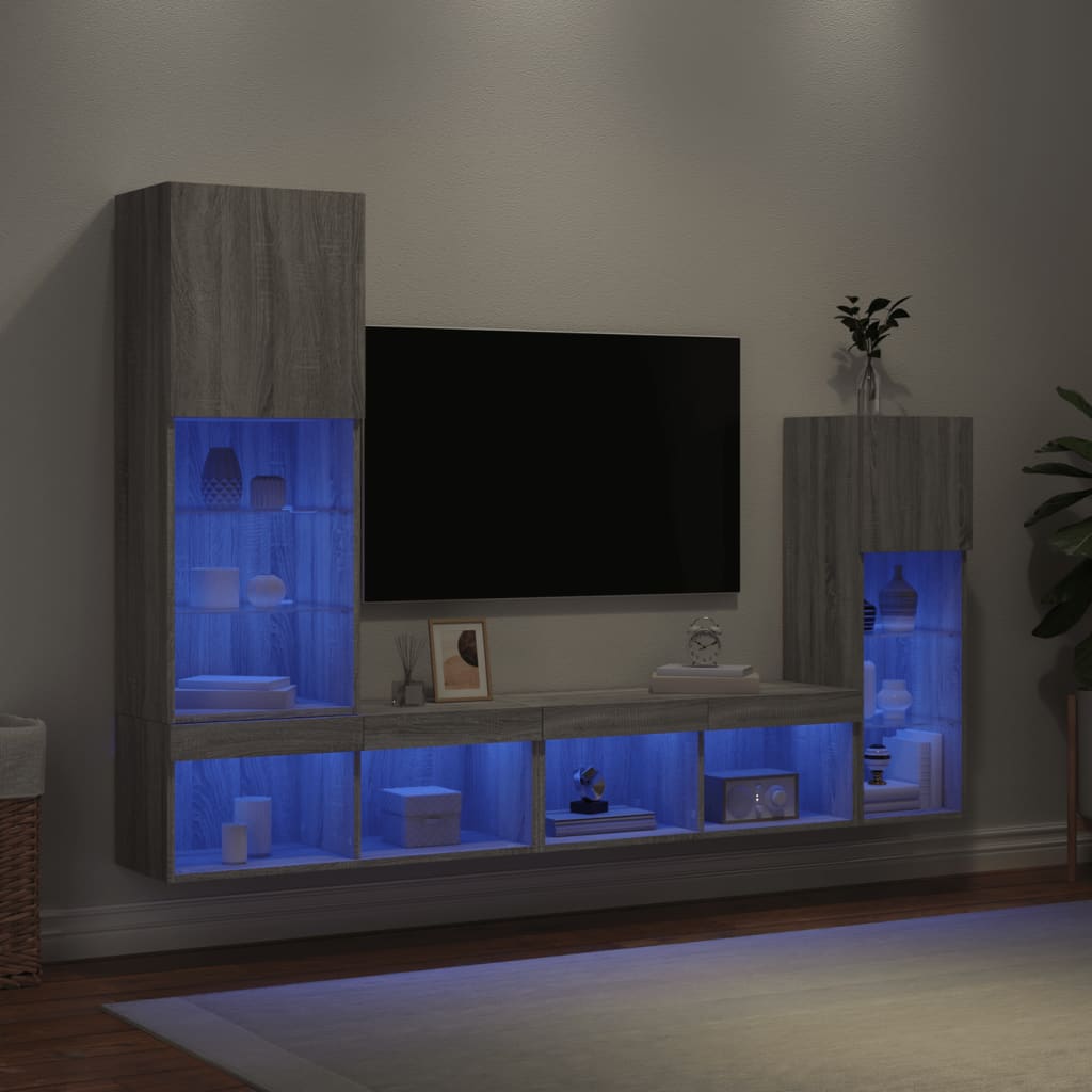 Unités murales TV avec LED 4 pcs gris sonoma bois d'ingénierie - XIOS