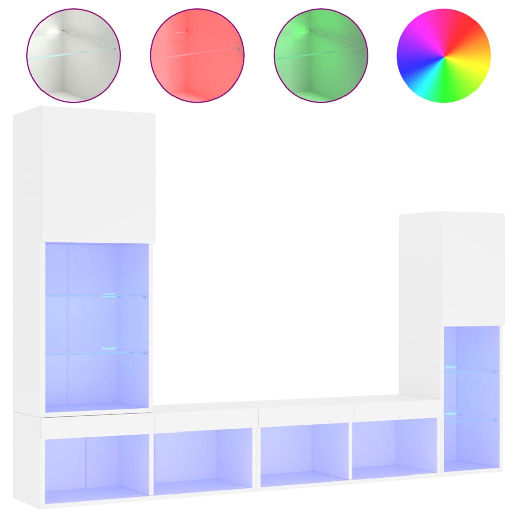 Unités murales TV avec LED 4 pcs blanc bois d'ingénierie - XIOS