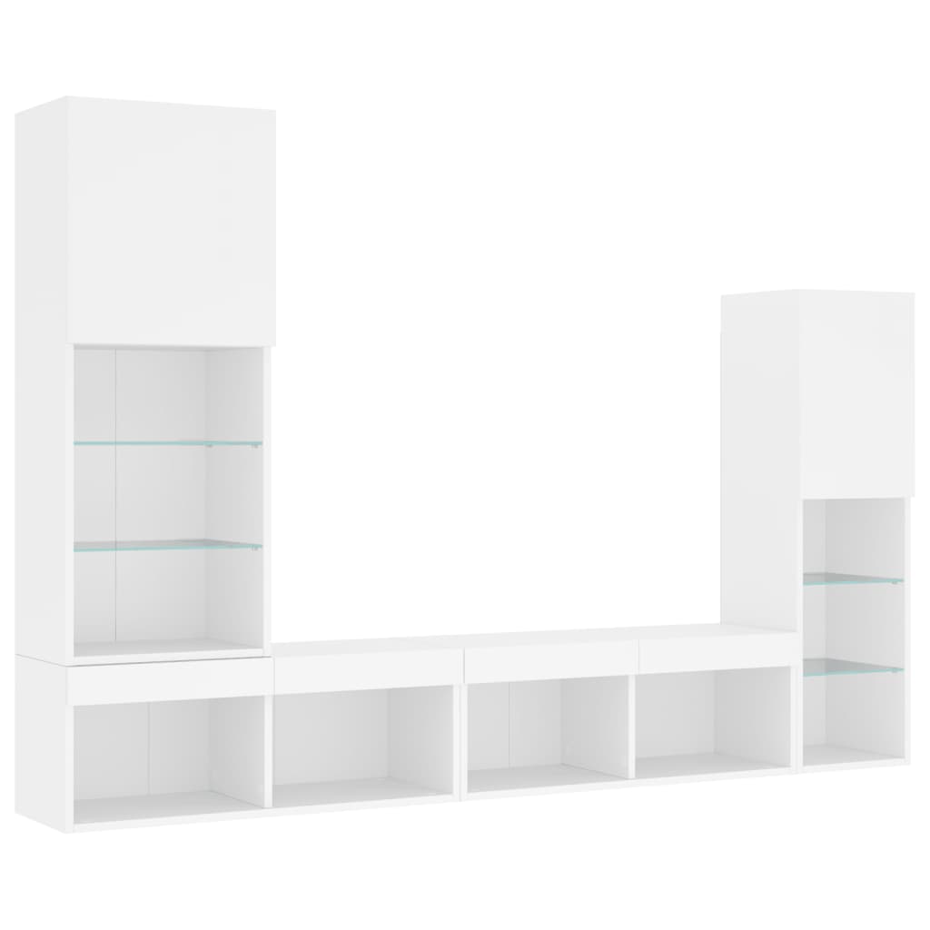 Unités murales TV avec LED 4 pcs blanc bois d'ingénierie - XIOS