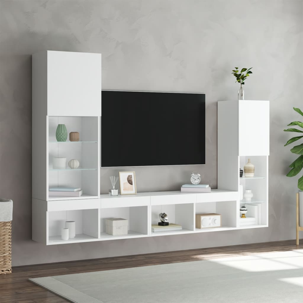 Unités murales TV avec LED 4 pcs blanc bois d'ingénierie - XIOS