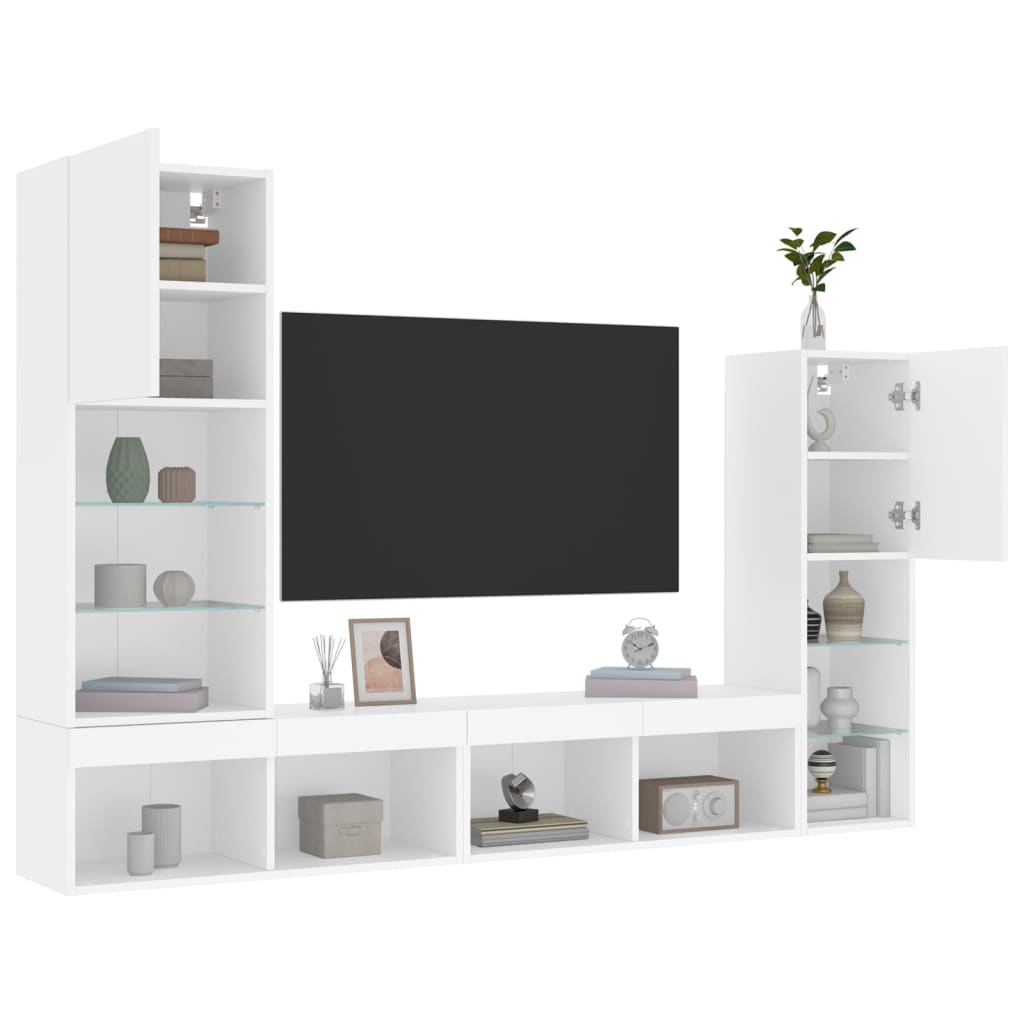 Unités murales TV avec LED 4 pcs blanc bois d'ingénierie - XIOS