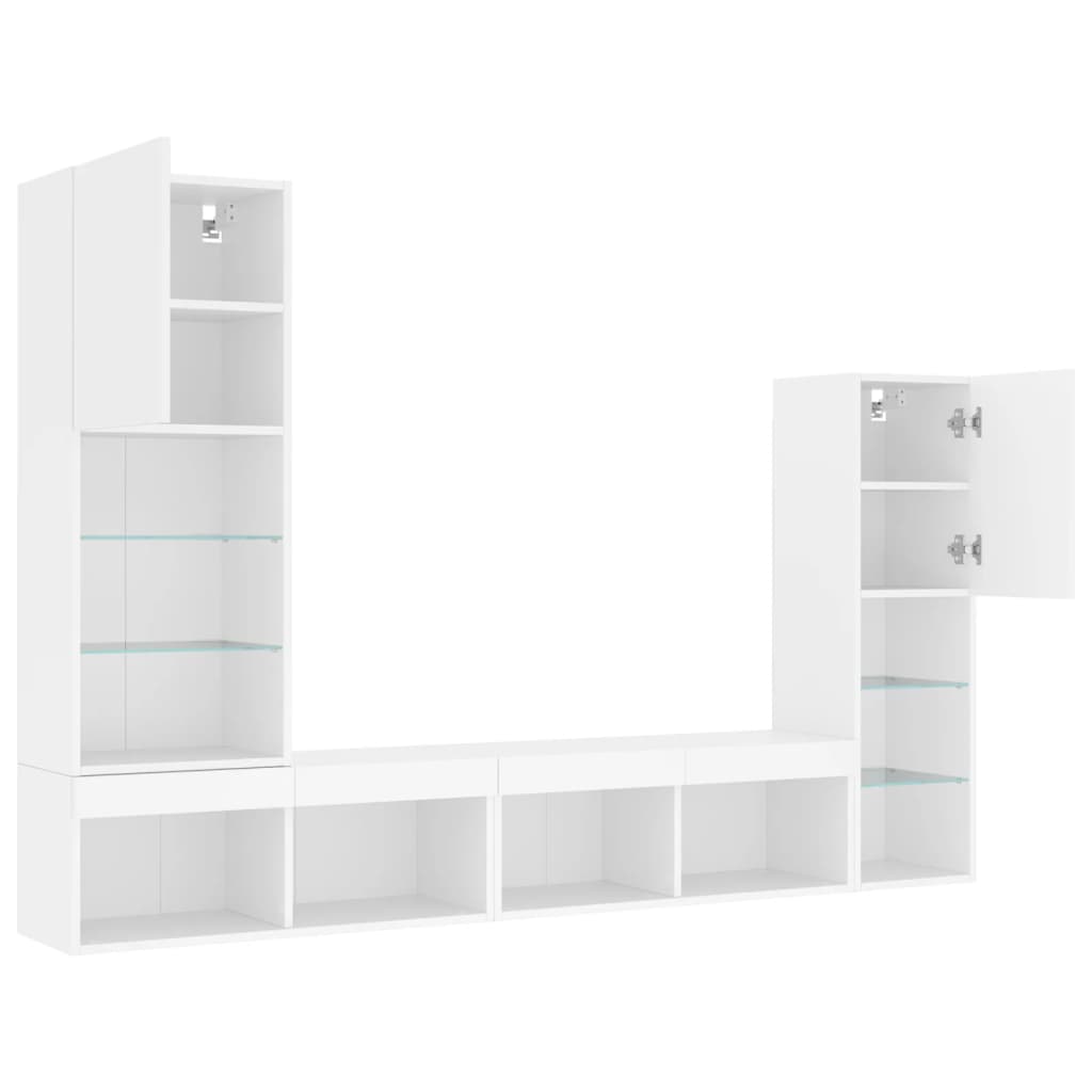 Unités murales TV avec LED 4 pcs blanc bois d'ingénierie - XIOS
