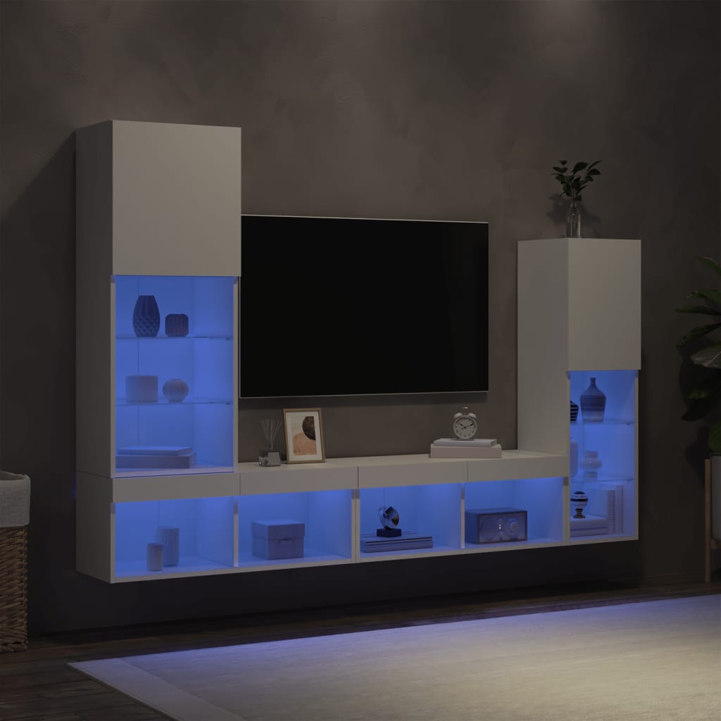 Unités murales TV avec LED 4 pcs blanc bois d'ingénierie - XIOS