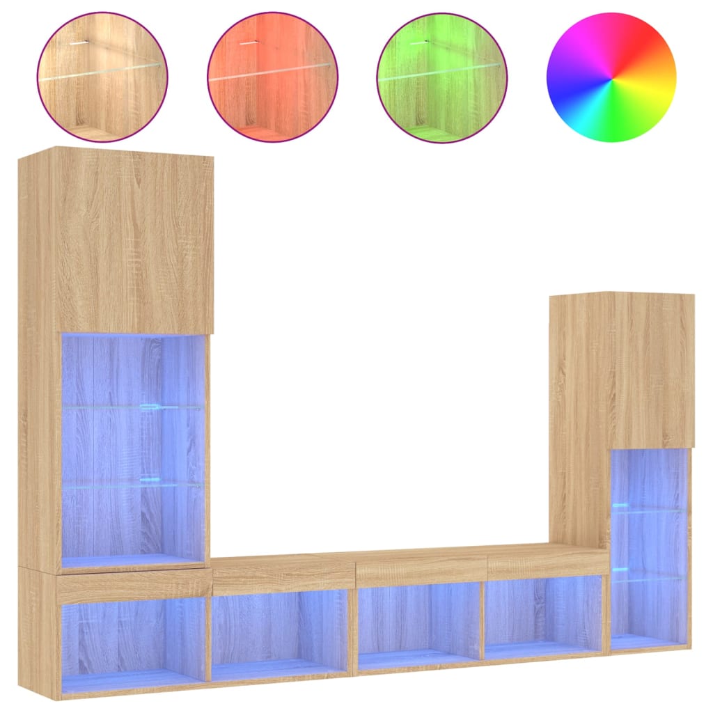 Unités murales TV avec LED 4 pcs chêne sonoma bois d'ingénierie - XIOS