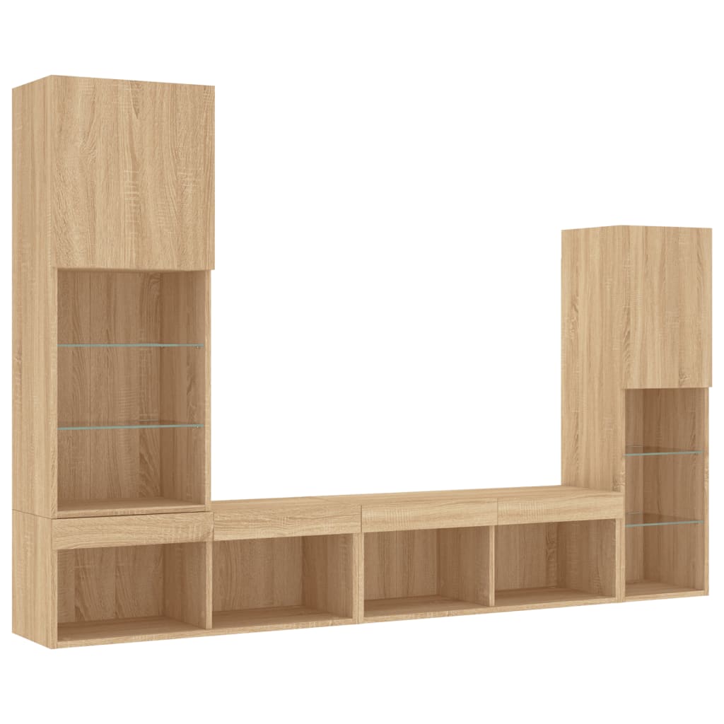 Unités murales TV avec LED 4 pcs chêne sonoma bois d'ingénierie - XIOS