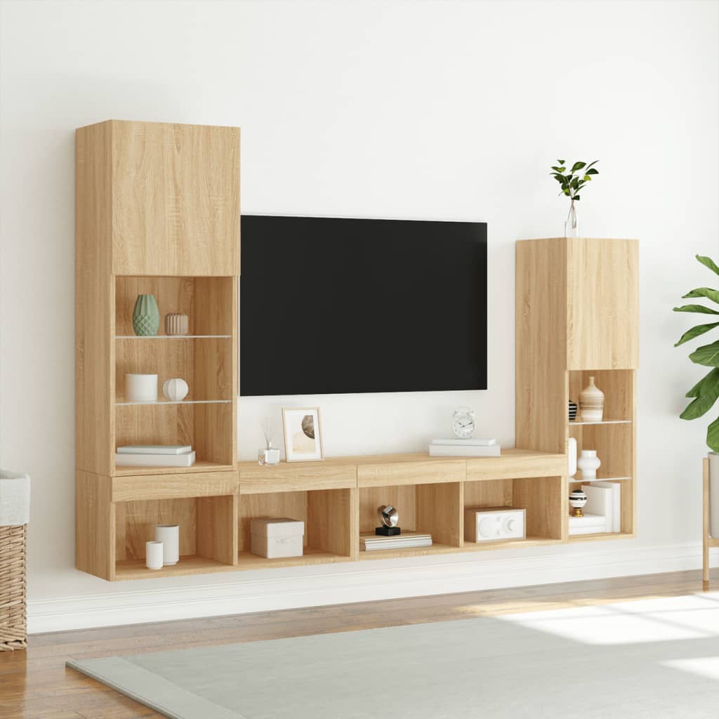 Unités murales TV avec LED 4 pcs chêne sonoma bois d'ingénierie - XIOS