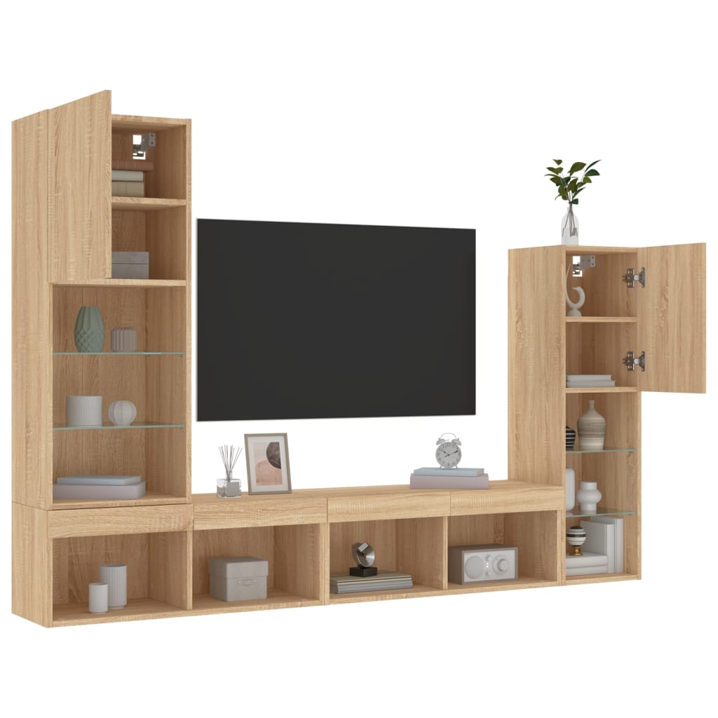 Unités murales TV avec LED 4 pcs chêne sonoma bois d'ingénierie - XIOS