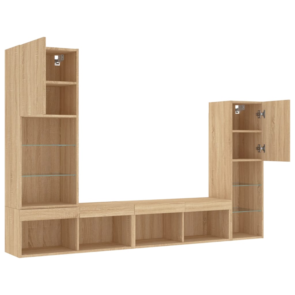 Unités murales TV avec LED 4 pcs chêne sonoma bois d'ingénierie - XIOS
