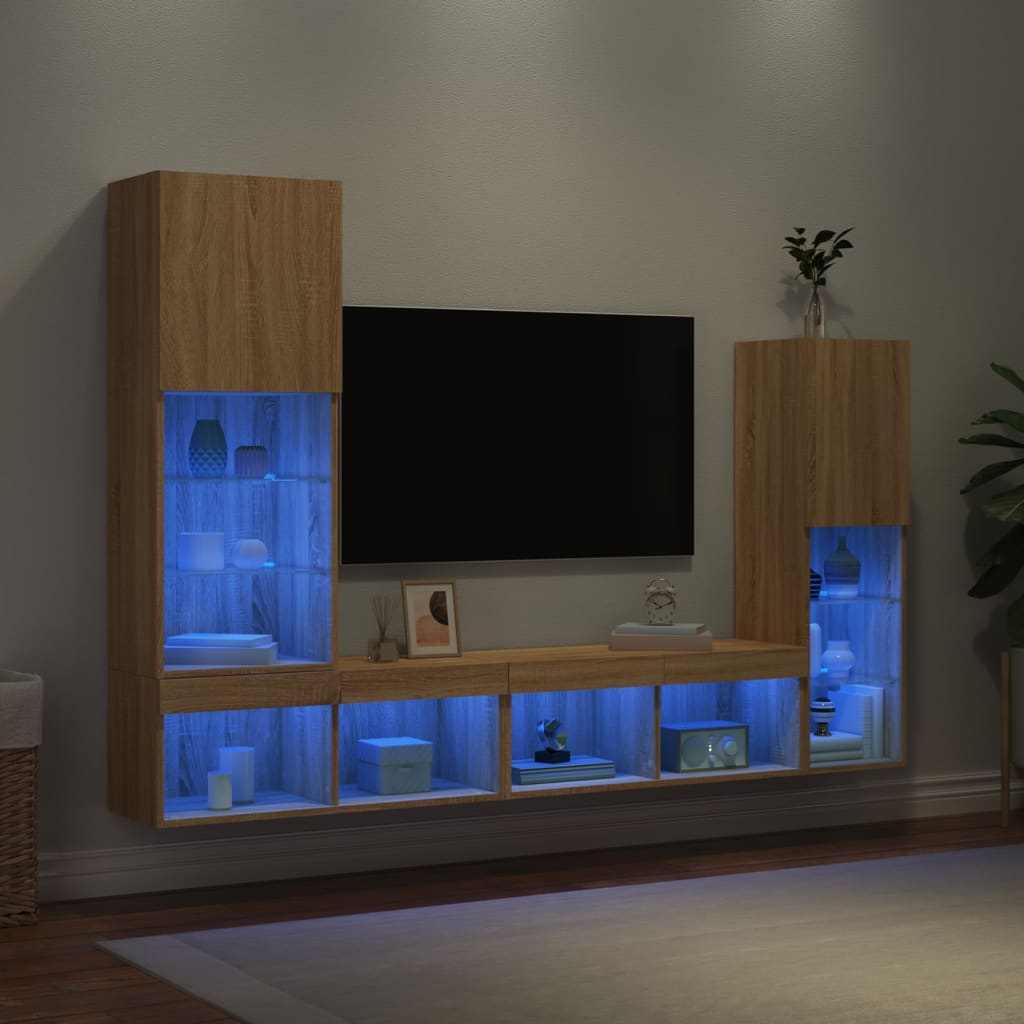 Unités murales TV avec LED 4 pcs chêne sonoma bois d'ingénierie - XIOS