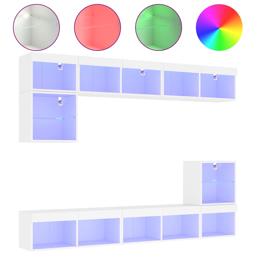 Unités murales TV avec LED 8 pcs blanc bois d'ingénierie - XIOS
