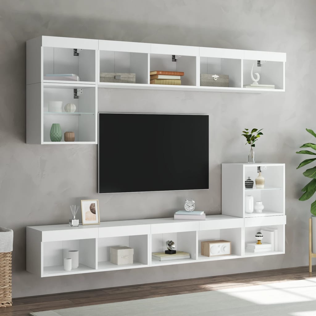 Unités murales TV avec LED 8 pcs blanc bois d'ingénierie - XIOS