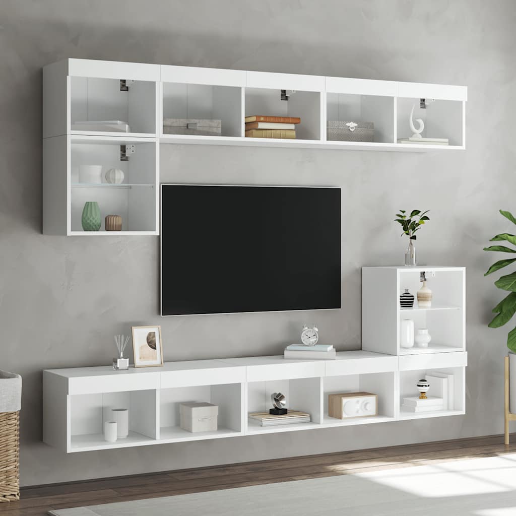 Unités murales TV avec LED 8 pcs blanc bois d'ingénierie - XIOS