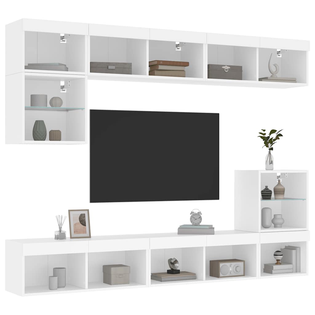 Unités murales TV avec LED 8 pcs blanc bois d'ingénierie - XIOS