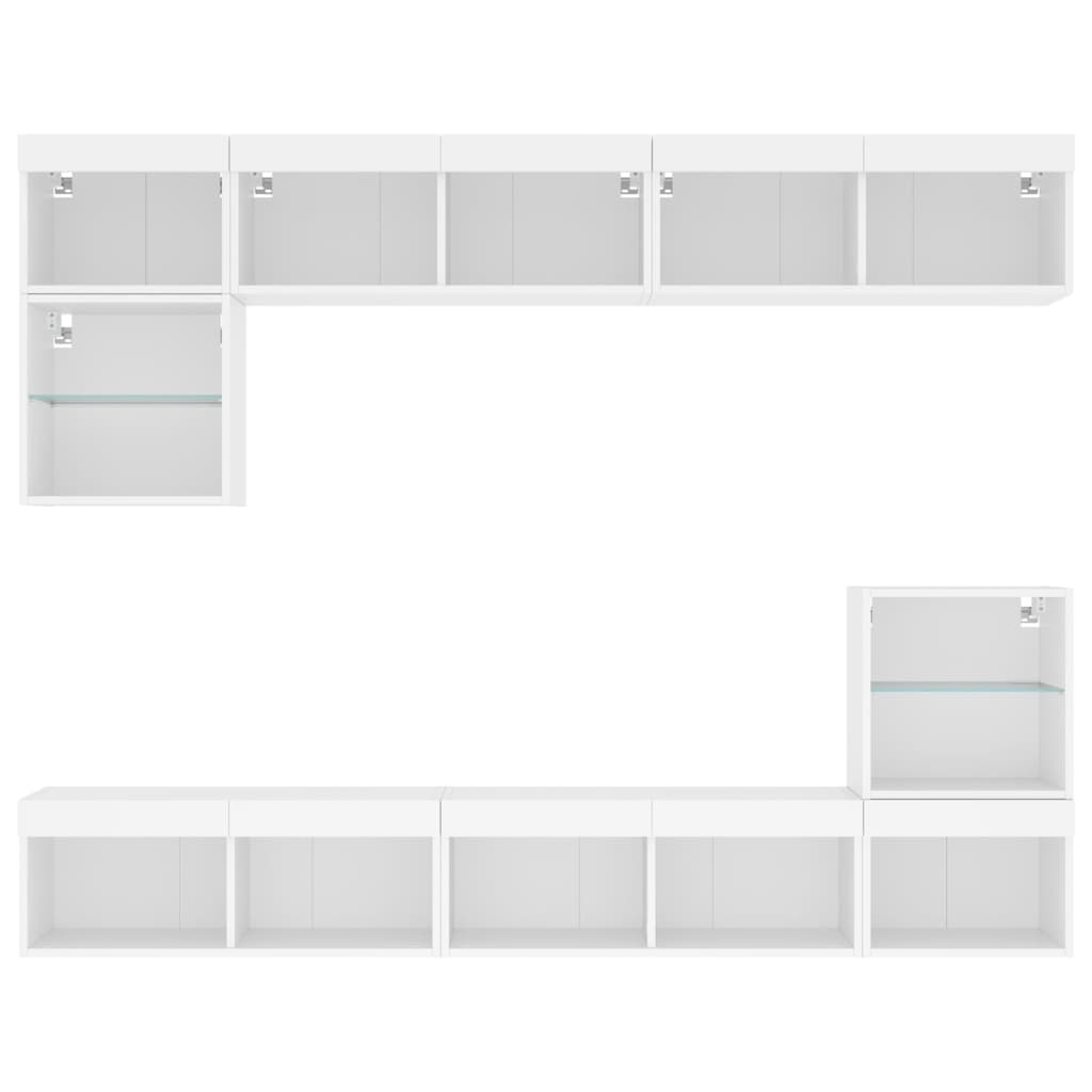 Unités murales TV avec LED 8 pcs blanc bois d'ingénierie