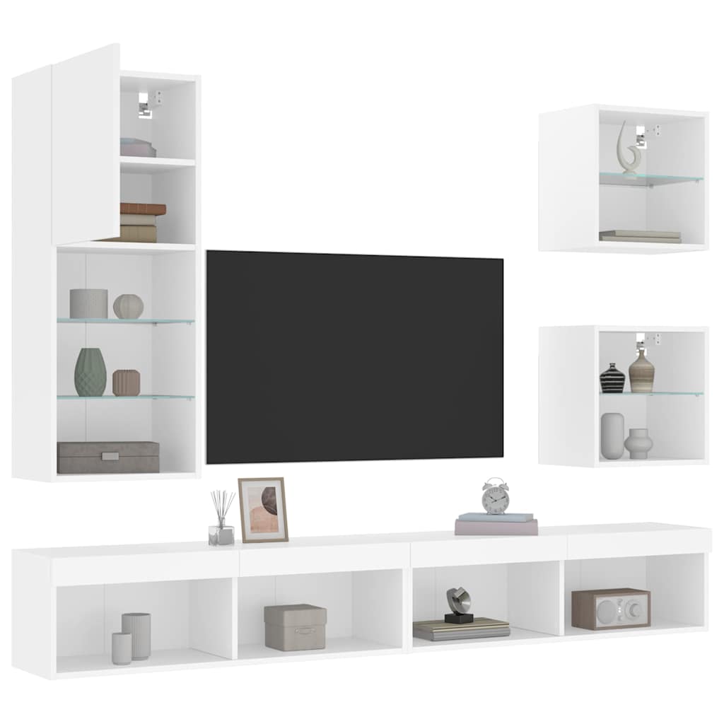 Unités murales TV avec LED 5 pcs blanc bois d'ingénierie - XIOS