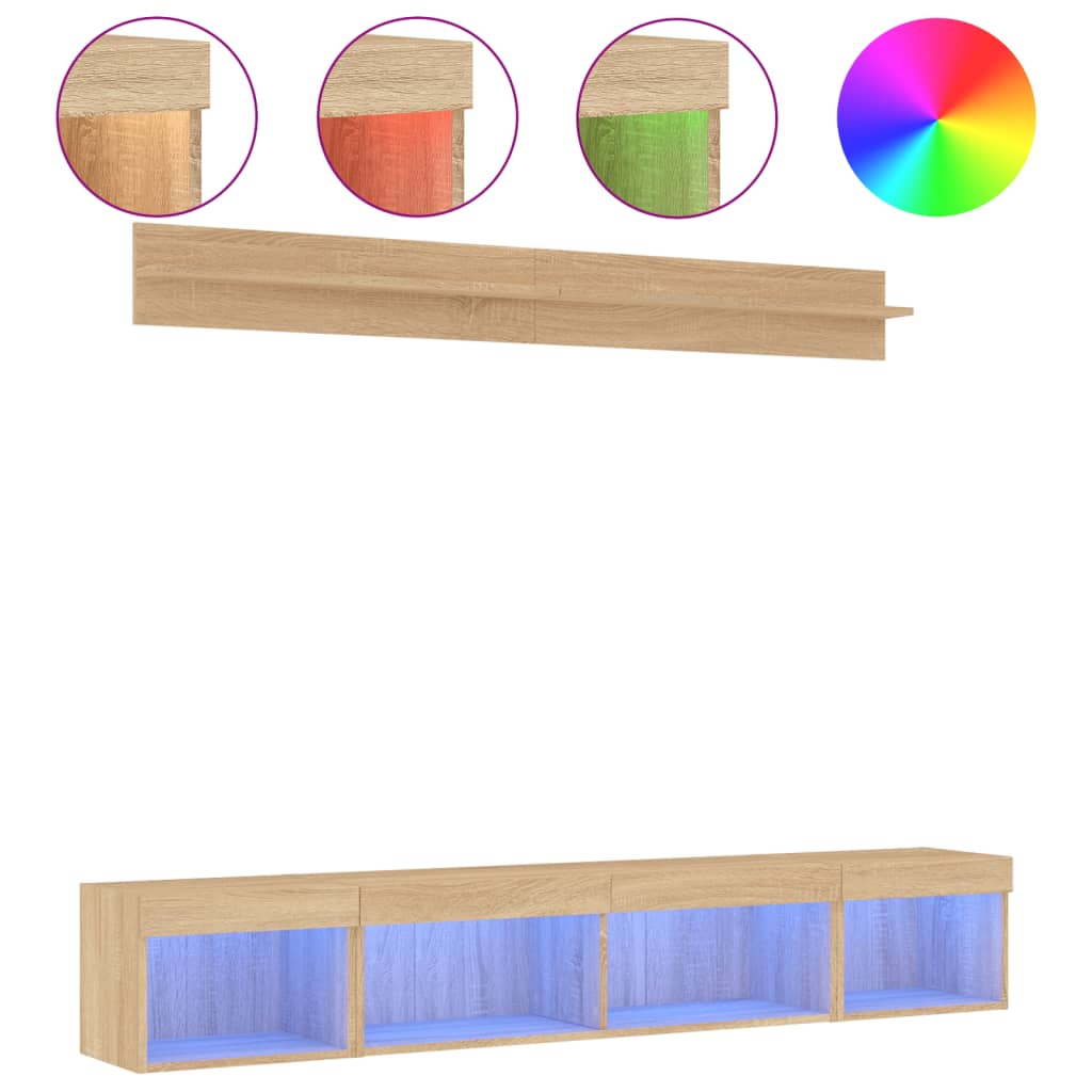 Unités murales TV avec LED 5 pcs chêne sonoma bois d'ingénierie - XIOS