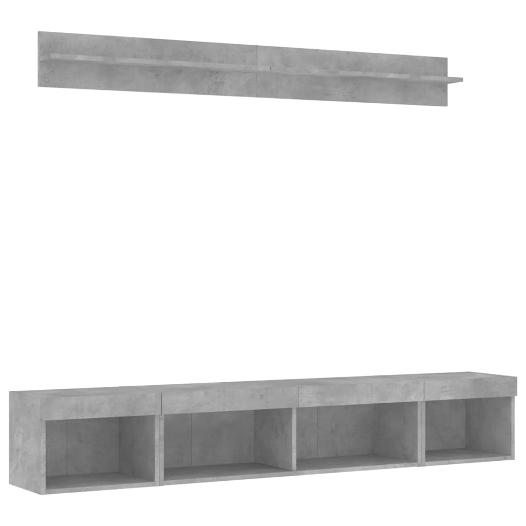 Unités murales TV avec LED 5 pcs gris béton bois d'ingénierie - XIOS